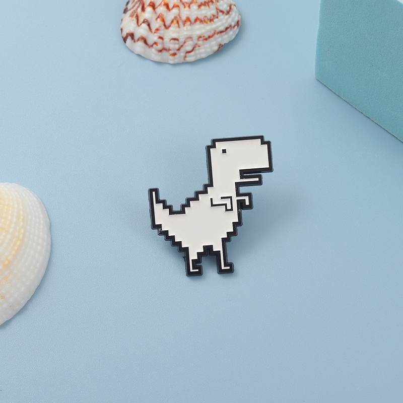 Cartoon White Dinosaur Enamel Pin Cute Pixel Dinosaur Brooch Lapel ...