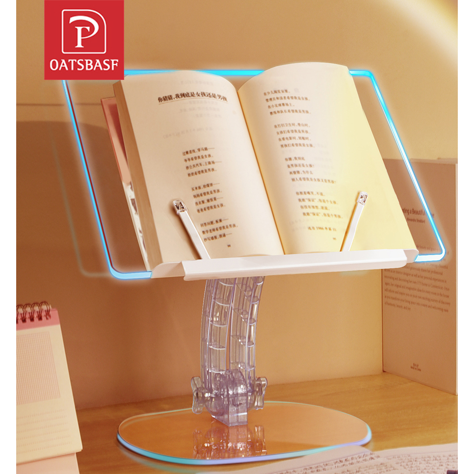 OATSBASF Transparent Reading Holder with LED Light Ins Acrylic Laptop Stand Folding Small Table