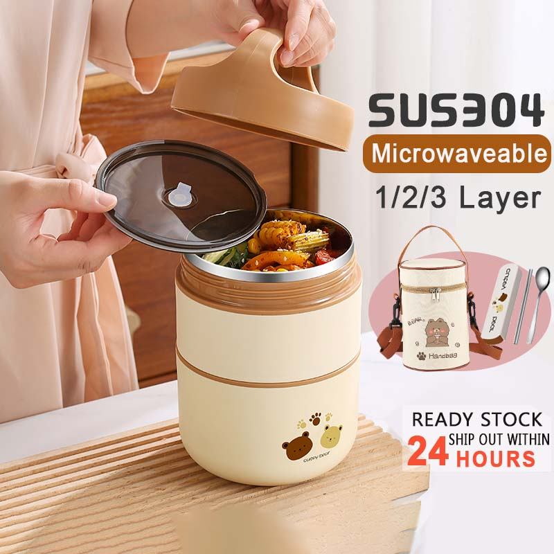 2/3 Layers Portable Lunch Box Microwaveable 304 Stainless Steel Lunch