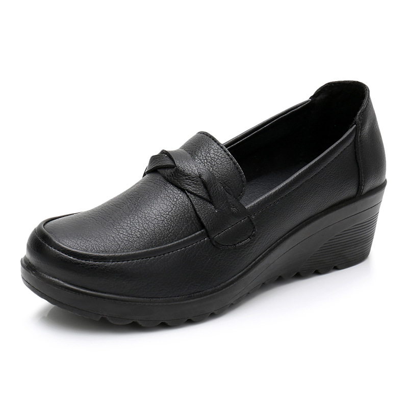 Kulit Kasual Perempuan Kasut Hitam Lembut Wanita Hamil Loafers Shoes ...