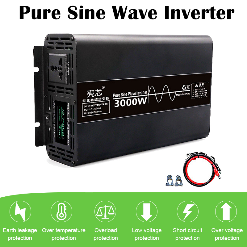 Pure Sine Wave Inverter 3000W DC 12V/24V/48V To AC 220V Smart Digital ...