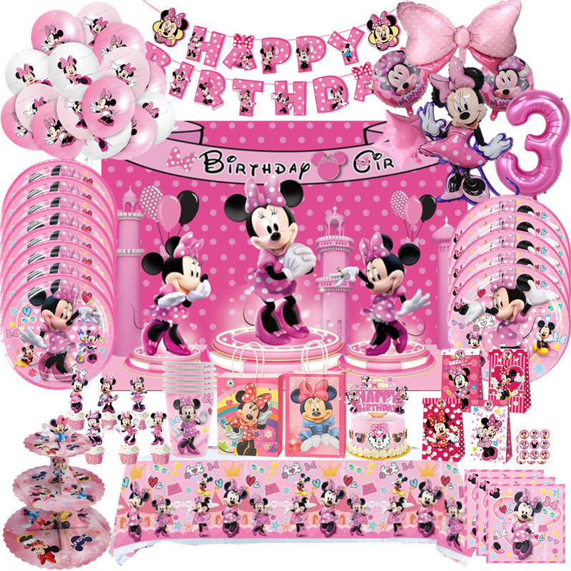 pink Princess Minnie Mouse Disposable Tableware Birthday Party ...