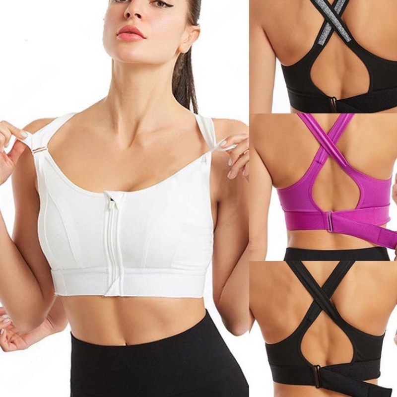 Sports Bra Women's Shockproof Front Zipper Closure Adjustable