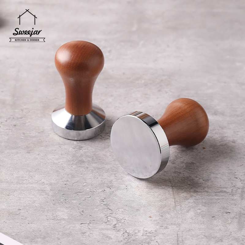 SWEEJAR 51/58m Coffee Espresso Pressure Tamper Wood Handle Flat Solid
