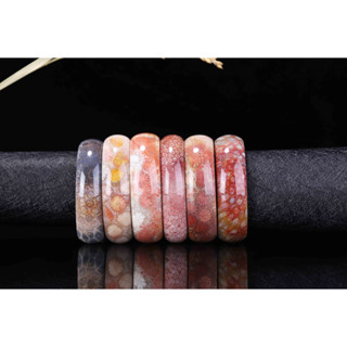 Live streaming great bargain  natural genuine old Indonesian material  coral jade bangles 3D colorful flower chrysanthemum stone jewelry