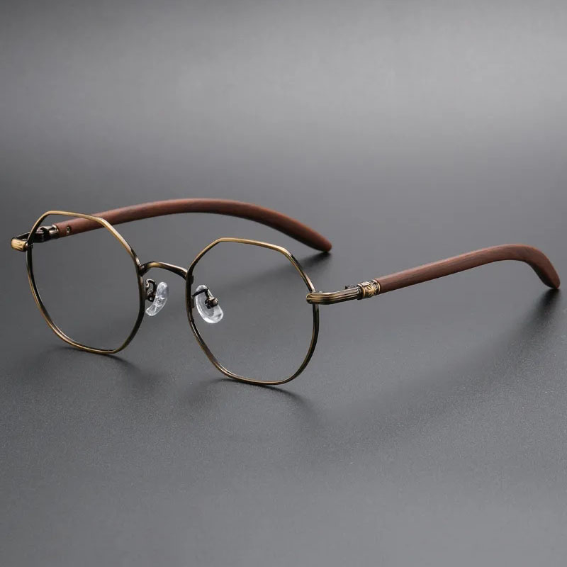 Vintage Polygonal Glasses Frame for Men Women Retro Wood Grain Legs ...