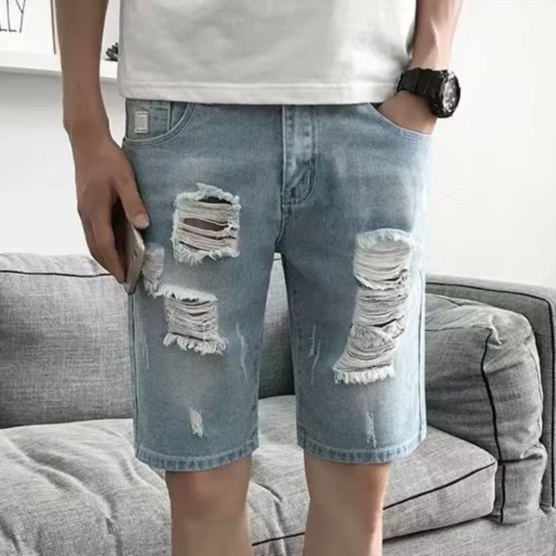 Ripped Summer Slim Fit Light Blue Shorts Jeans koyak Men Denim Short ...