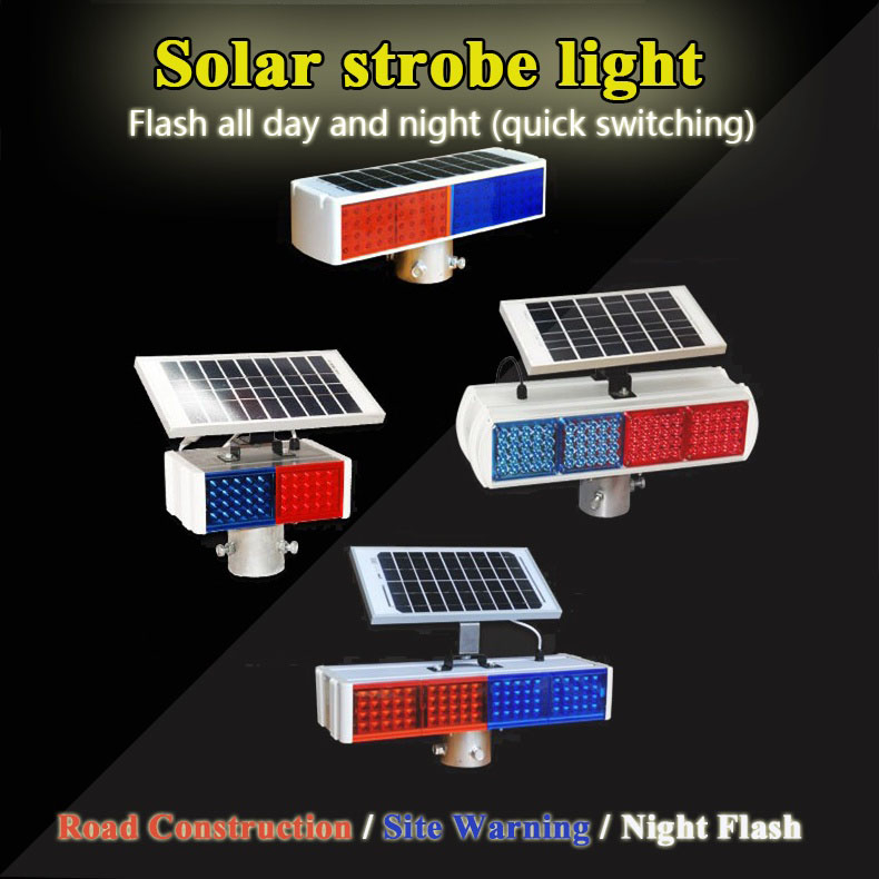 Red and blue solar warning strobe lights road traffic safety flash