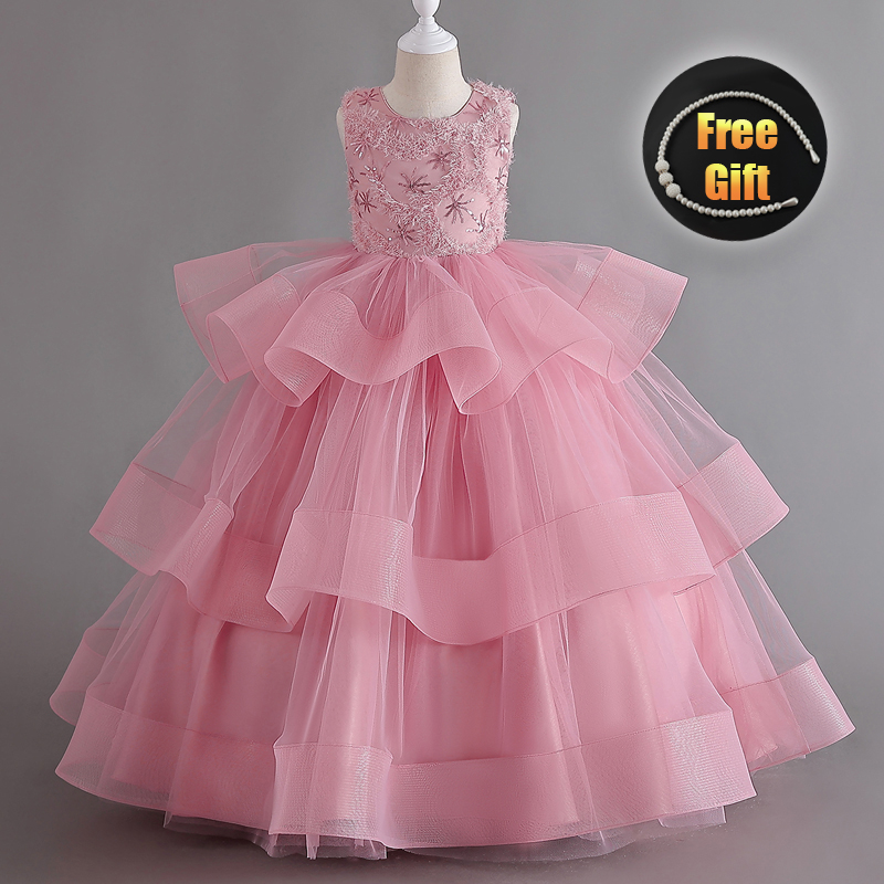 Flower Girl Dress For Wedding Layered Party Dresses Sleeveless Angel