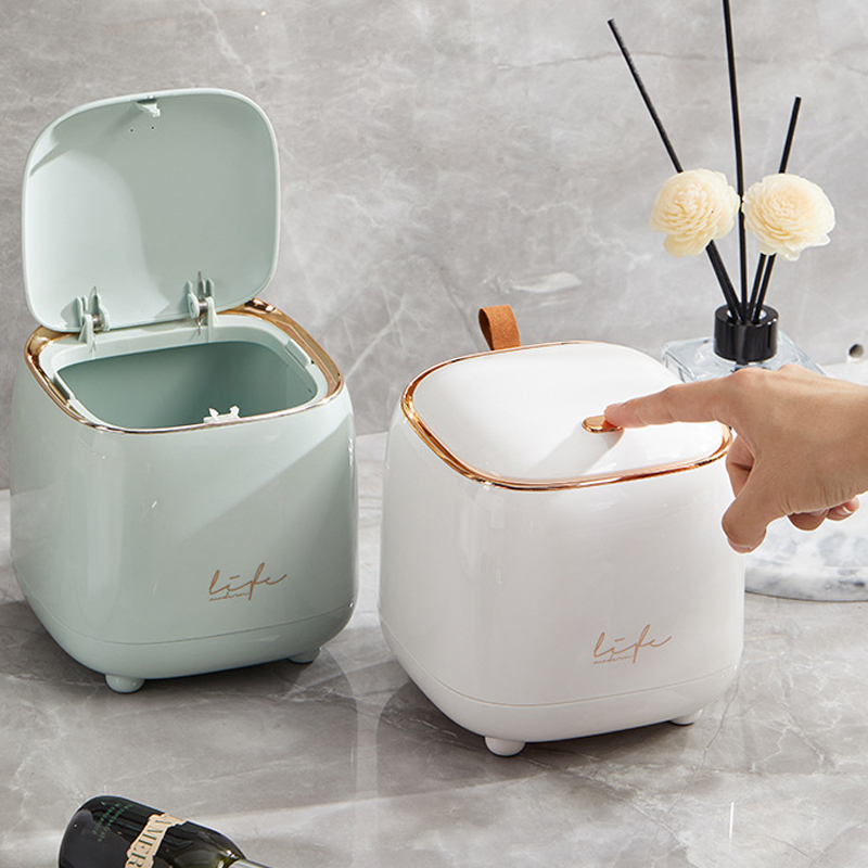 Mini Desktop Trash Can Waste Bin Garbage Rubbish Box Luxury Press ...