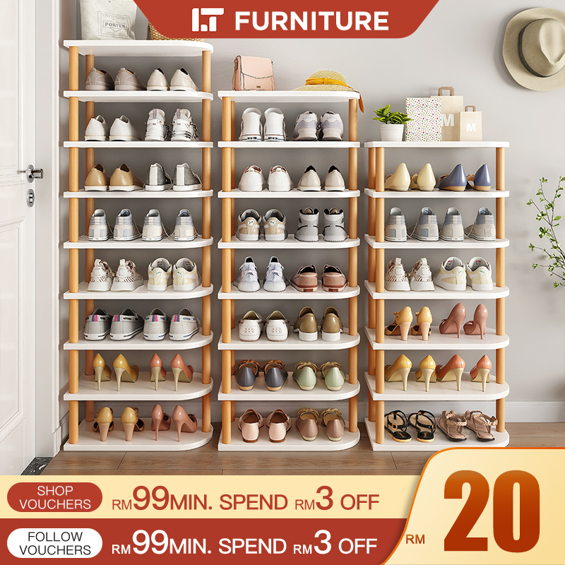 Multi-layer Shoe Rack Rak Kasut Wooden Space Saving Shoe Shelf Simple ...