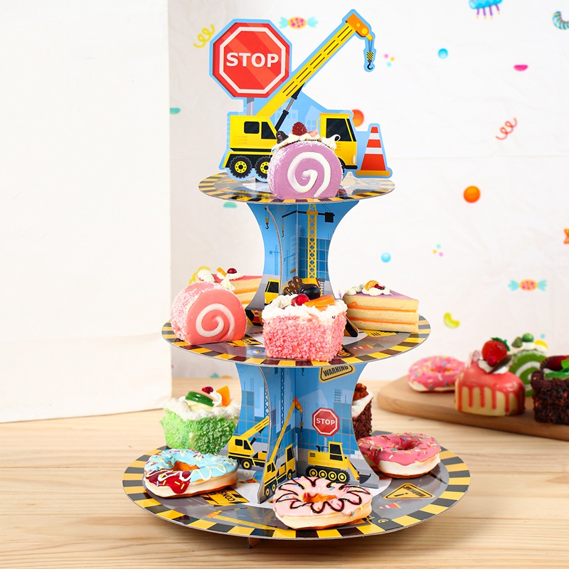 Construction Birthday Decoration Paper Cake Stand 3 Tier Display Tower ...