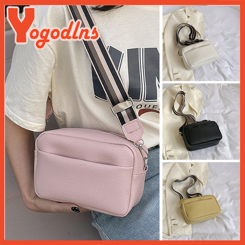 Yogodlns Women Wide Strap Pu Leather Shoulder Sling Bag Fashion Solid Color Phone Crossbody Bag 2170