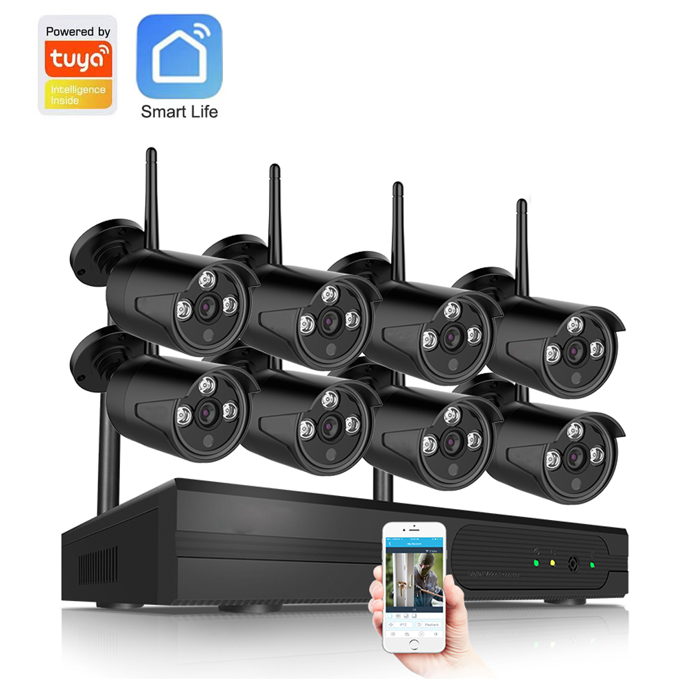 Tuya smart APP NVR 8 Channels Camera Kit 8CH Wireless CCTV System 8CH ...