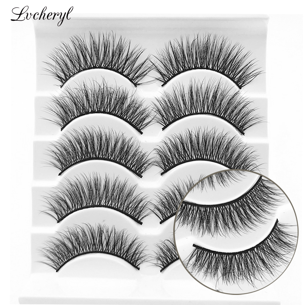 Lvcheryl 5 Pairs 3d False Faux Mink Eyelashes Natural Long False