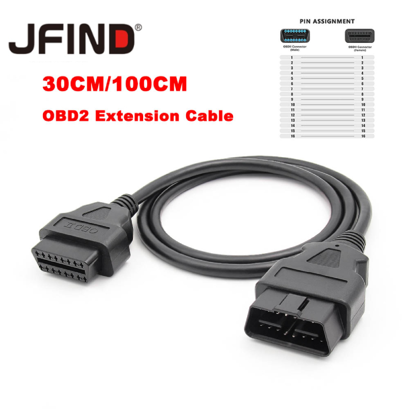 30CM/100CM Length Male to Female OBD2 16 Pin Connector Adapter ...