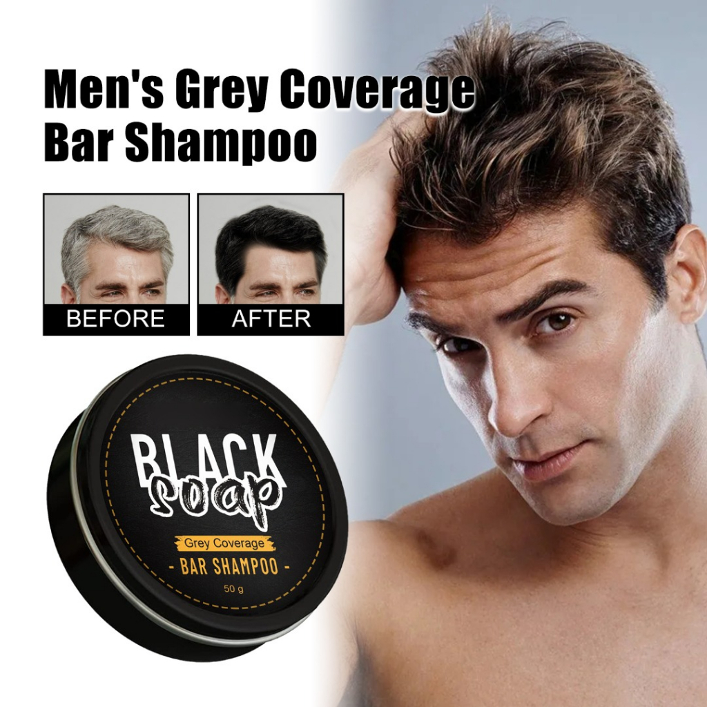 Men's Grey Coverage Bar Shampoo Hair Darkening Black Soap for Grey Hair
