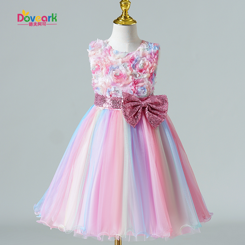 Pastel Color Dress For Girls Summer Sleeveless Petal embroidery Short