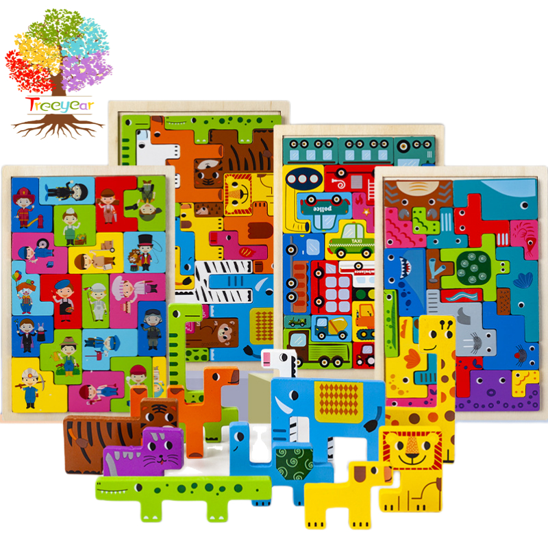 Wooden Puzzles for Kids Ages 4-8 8-10 Thick Colorful 3D Russian Blocks