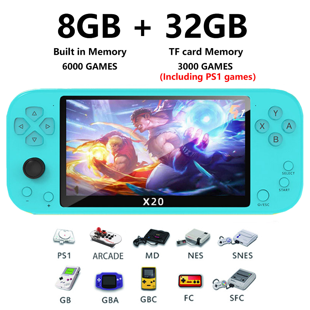 5.1 Inch Screen video game console 6000 games GBA FC NES PS1 SFC X20  handheld retro game console | Shopee Malaysia