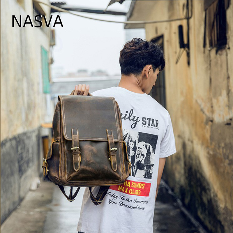 Nasva First Layer Cowhide Retro Backpack Men Women Backpack Japanese ...