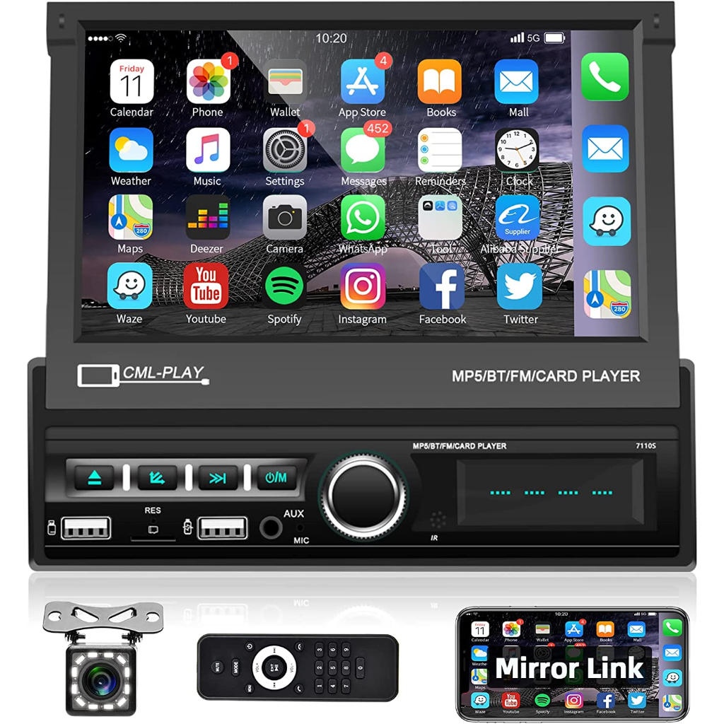Single Din Touchscreen Car Stereo 7 Inch Motorized Flip Out Screen Car