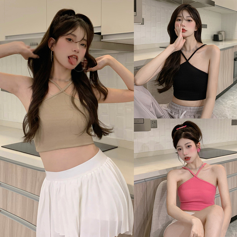 Women Crop Tops Halter Neck Knitted Slim Tank Top | Shopee Malaysia