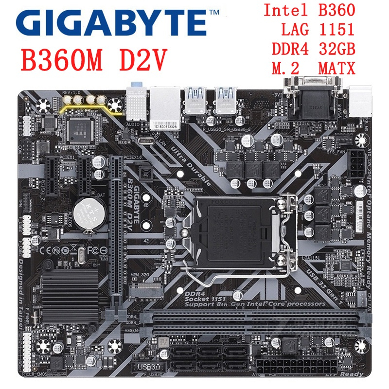 【Used】Gigabyte B360M D2V B360M-BASALT Desktop Motherboard Intel B360 Socket  LGA 1151 DDR4 32G MATX SATA III