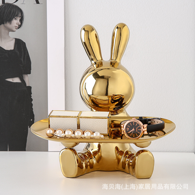 Space Rabbit Tray Ornaments Desktop Decoration Key Fruit Tray Entrance ...