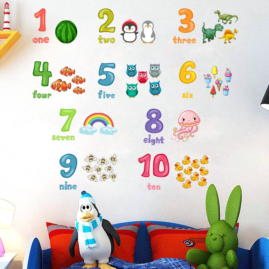 123 Wall Sticker Cartoon English Numbers Wall Sticker Educational