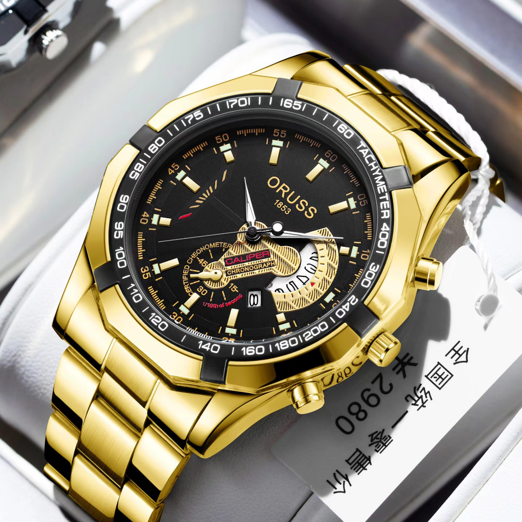 ORUSS 1853 Original Men Stainless Steel Date Waterproof Luxury Business ...