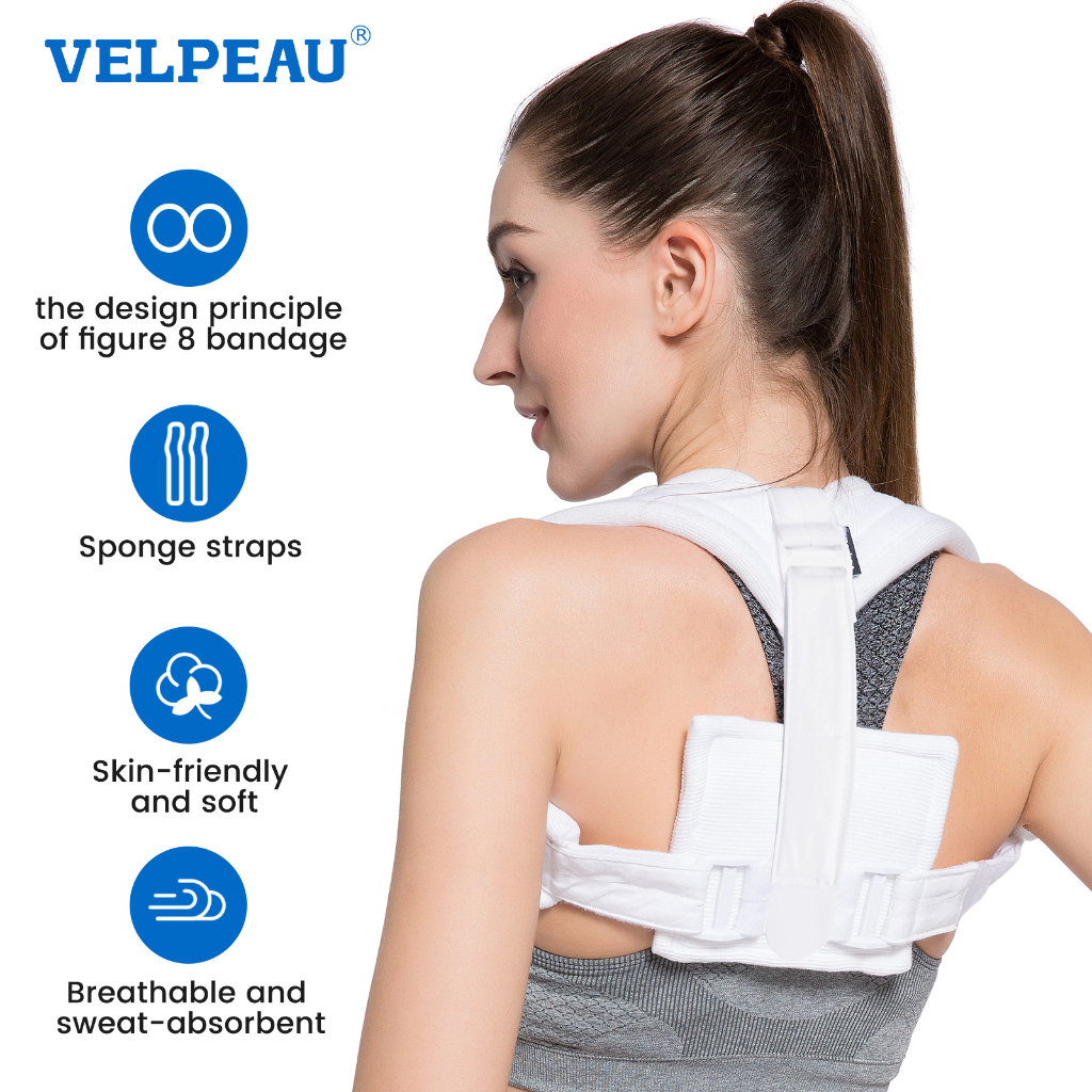 VELPEAU Posture Corrector Figure 8 Clavicle Brace - Broken Collarbone  Support Back Support Belt for Injuries & Fractures, Upper Back and Shoulder  Pain Relief, Comfortable for Men and Women S(Shoulder width 26-33cm)