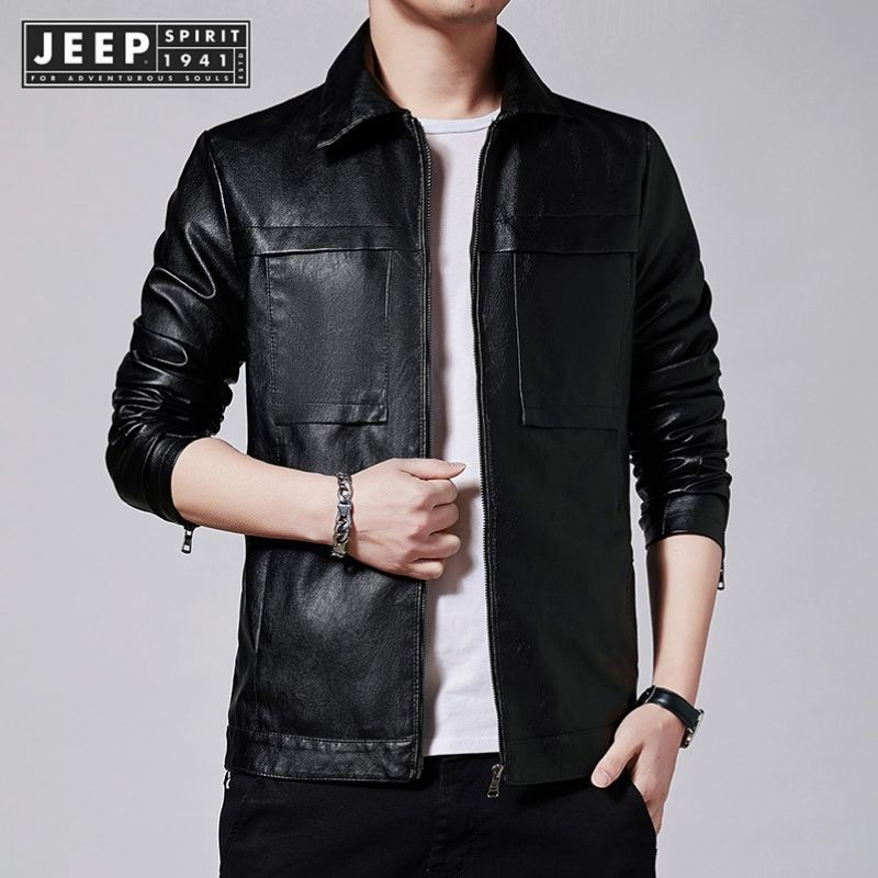 JEEP SPIRIT 1941 ESTD Leather men's youth trend new slim fitting Korean ...