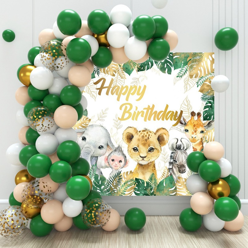 Jungle Backdrop and Balloons Happy Birthday Decoration Set Safari Theme ...