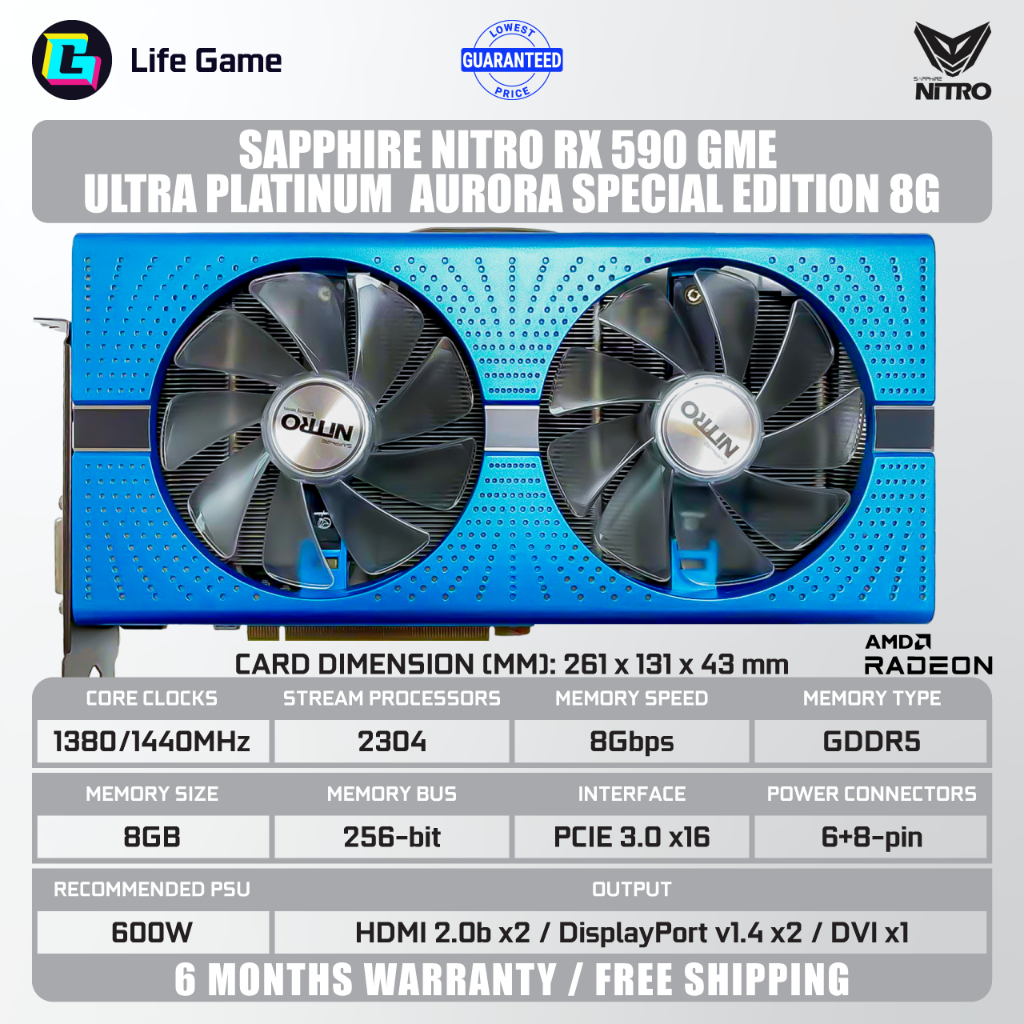 Used Sapphire RX 580 590 RX580 2048sp 8G 8GB D5 DUAL FAN AMD Graphic ...