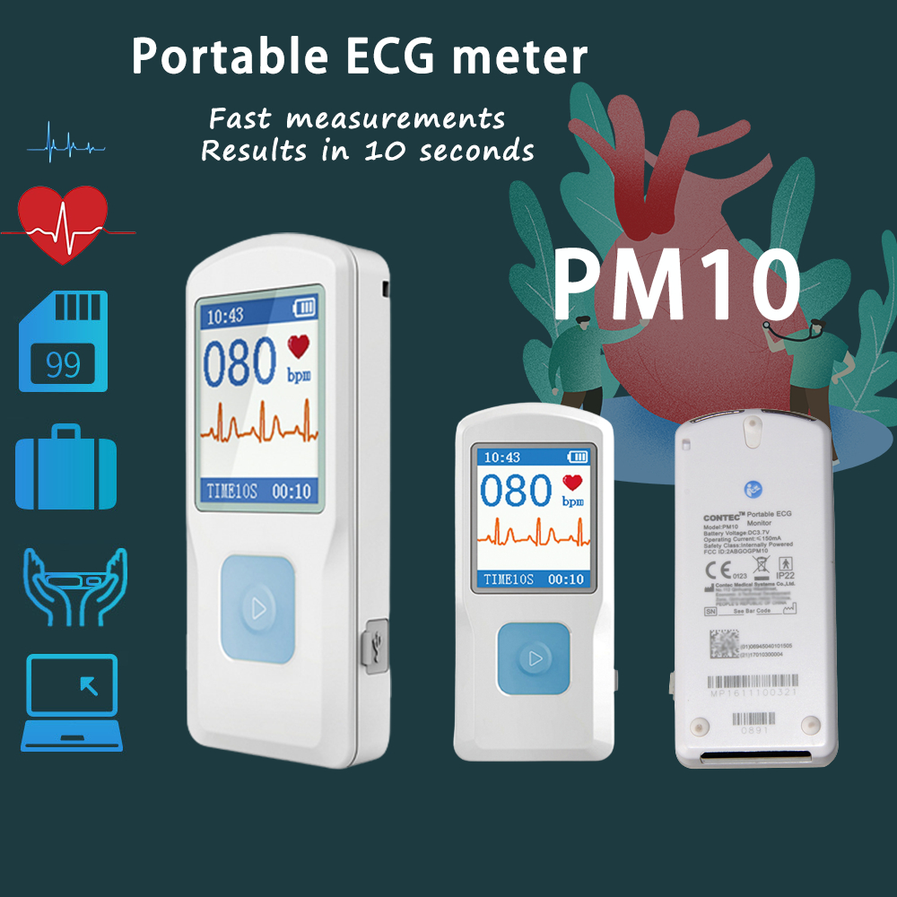 CONTEC PM10 Portable ECG EKG Machine Color Screen ECG Monitor Handheld