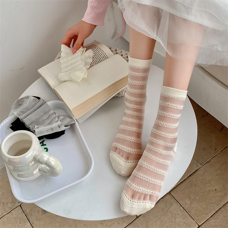 White fashion socks - Crew socks - Lace socks - White socks