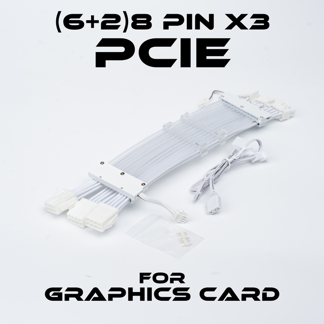 PSU Extension Cable Kit Rgb Argb PC White Gaming Computer Parts Power