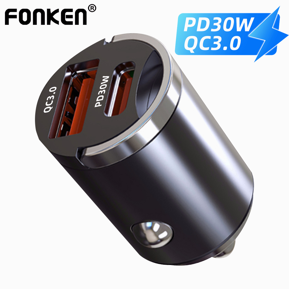 Fonken Mini USB Type C Dual Port Car Charger PD30W+QC 3.0 Super Fast ...