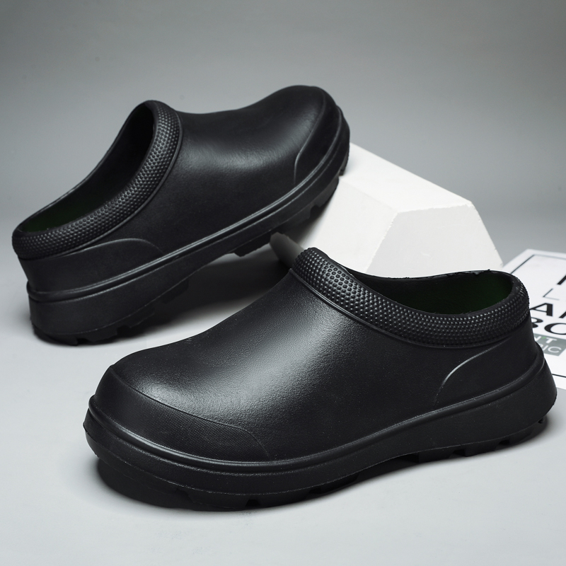 Ready Stock Men's Black Safety Shoes Kitchen Waterproof Boots Men's Black Shoes on Sale Men's