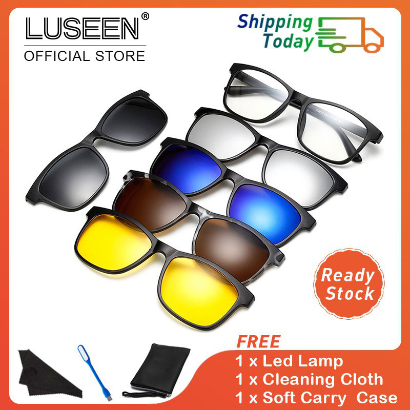 LUSEEN Fashion Eyewear 6 In 1 Clip On Sunglasses Polarized Sun