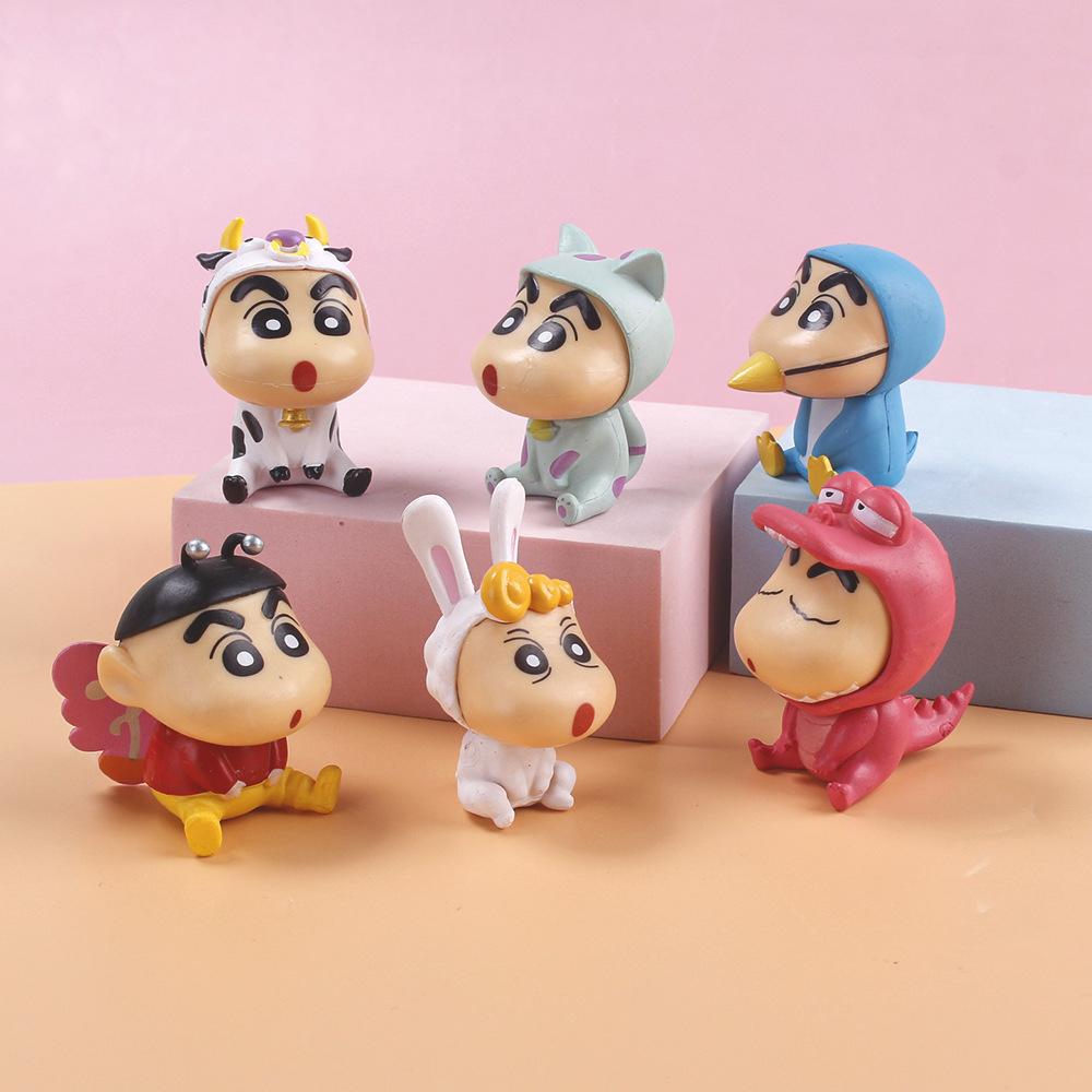 6Pcs/Set Anime Crayon Shin-chan Figure Nohara Himawari Rabbit Cow ...