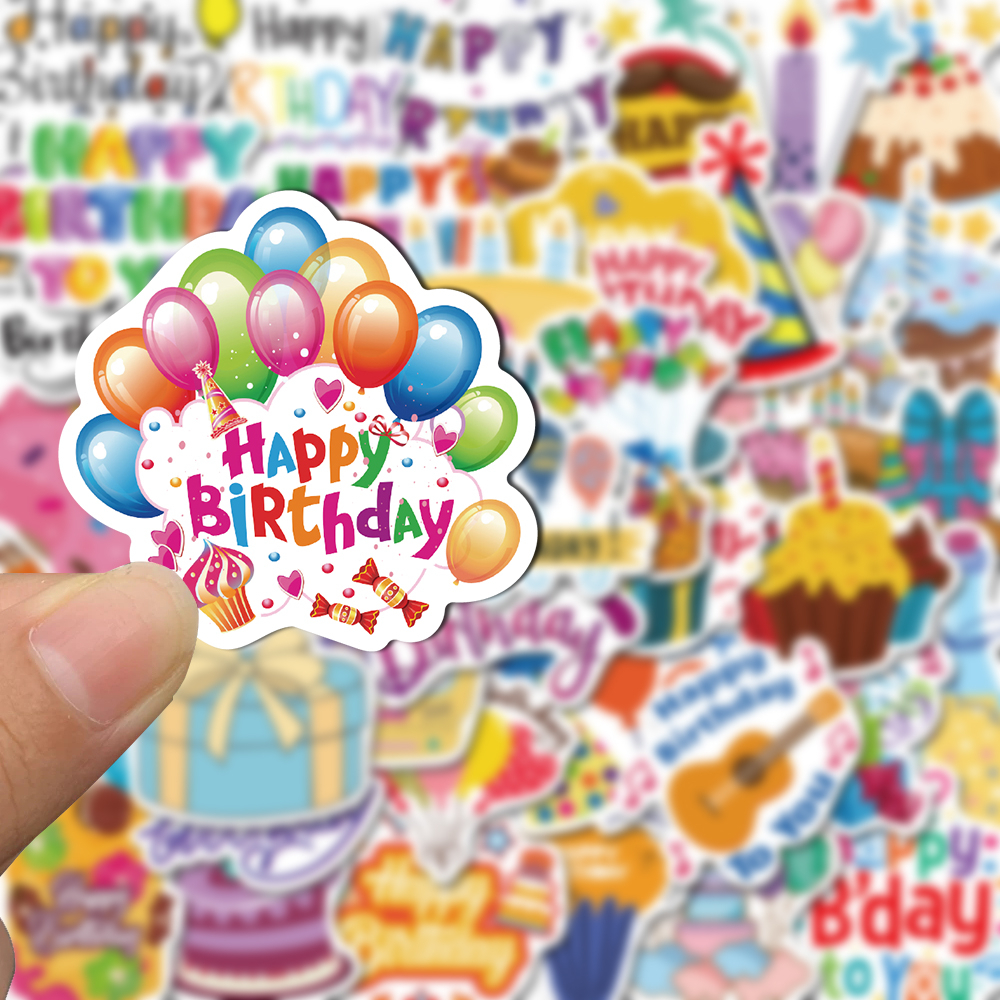 【in stock】50pcs Happy Birthday stickers mobile phones insulated cups ...
