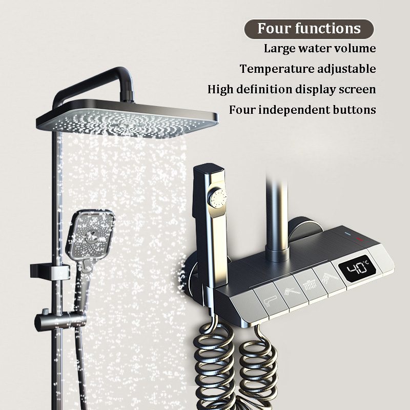 Luxury Smart Digital Display Shower Set Thermostatic Shower System Button Control Bathroom Brass Wal I.1103447596 - View #5