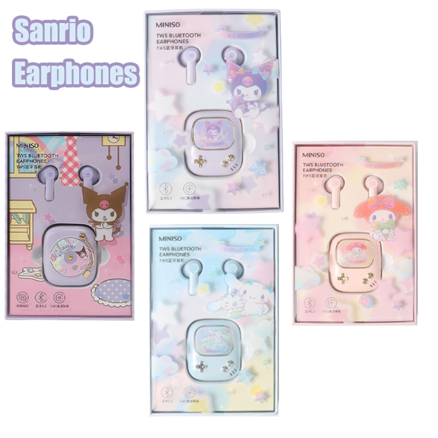 Miniso Kawaii Sanrio Disney Wireless Bluetooth Earphones Kuromi My Melody Wireless Earphones In