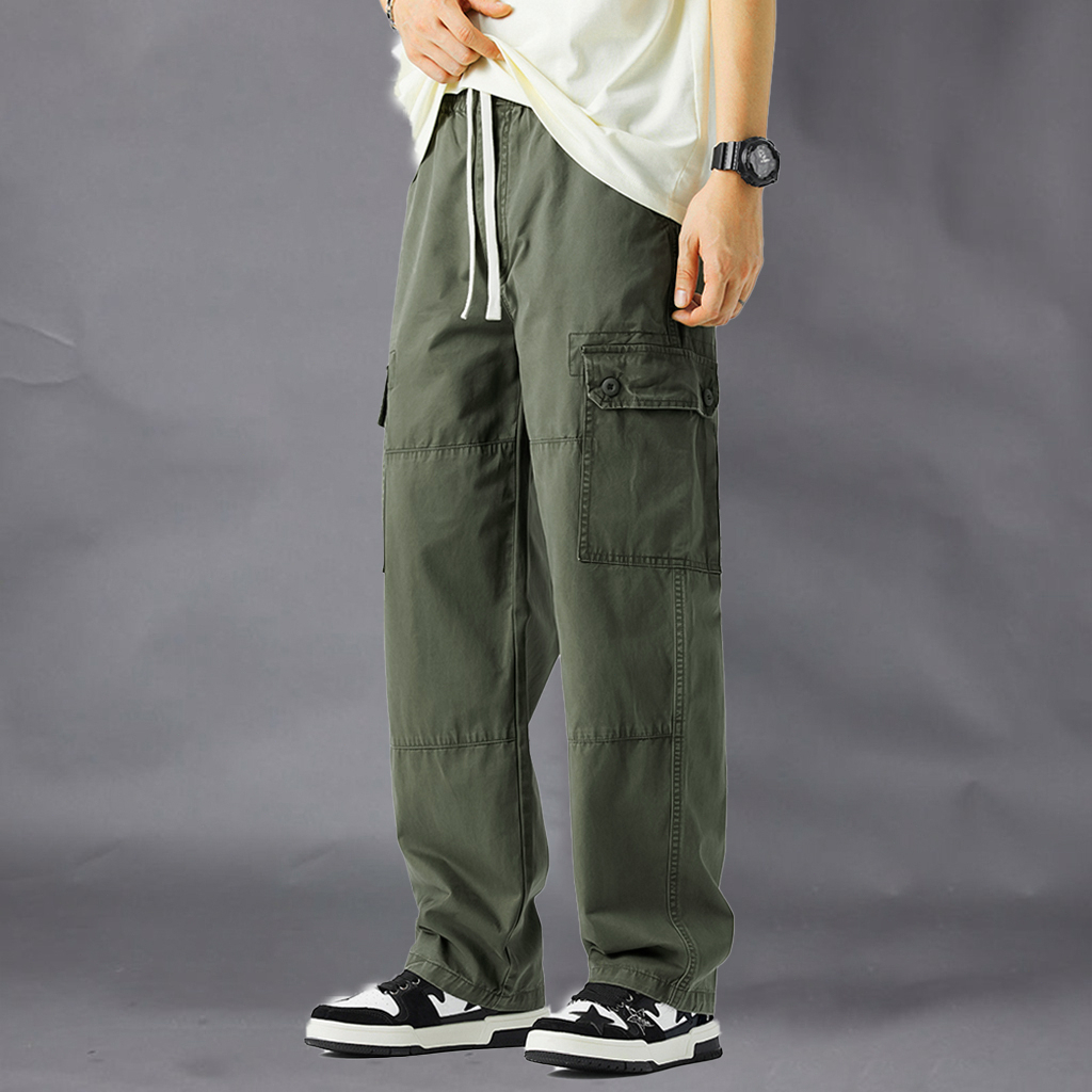 khaki Cargo Pants Men Multi Pocket Straight Leg Sports Tactical Casual ...