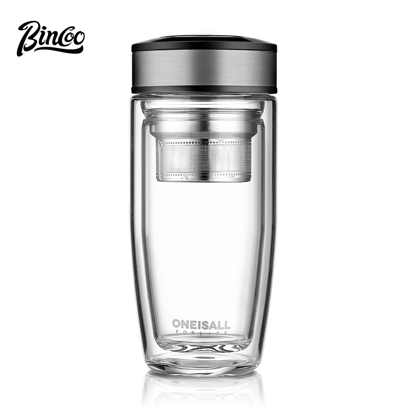 BINCOO Doublelayer Glass Water Bottle Tea Cup with Filter Men's