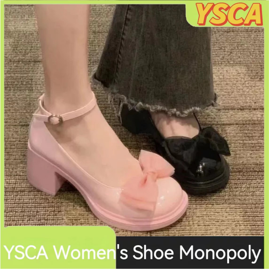 YSCA HighHeeled Women's Shoes Bow Pearl Buckle Strap Mary Jane Sweet