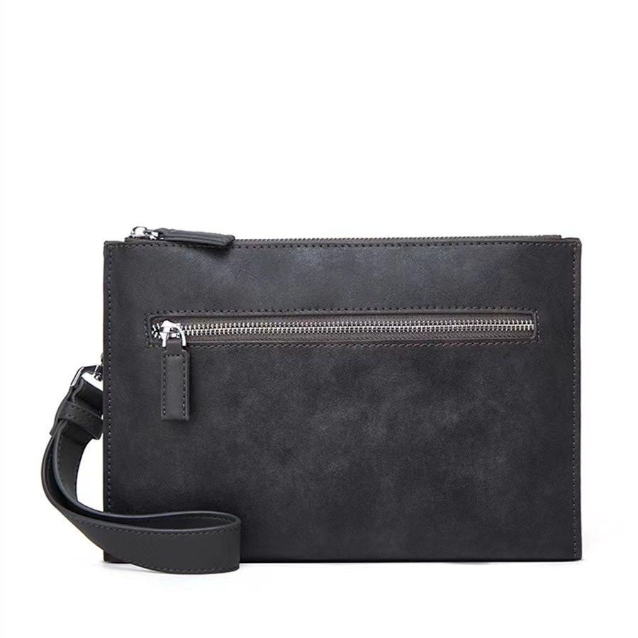 Men's PU Leather Business Clutch Wallet - Double Zipper, Large Capacity With Card Slots & Checkbook Pockets, Black