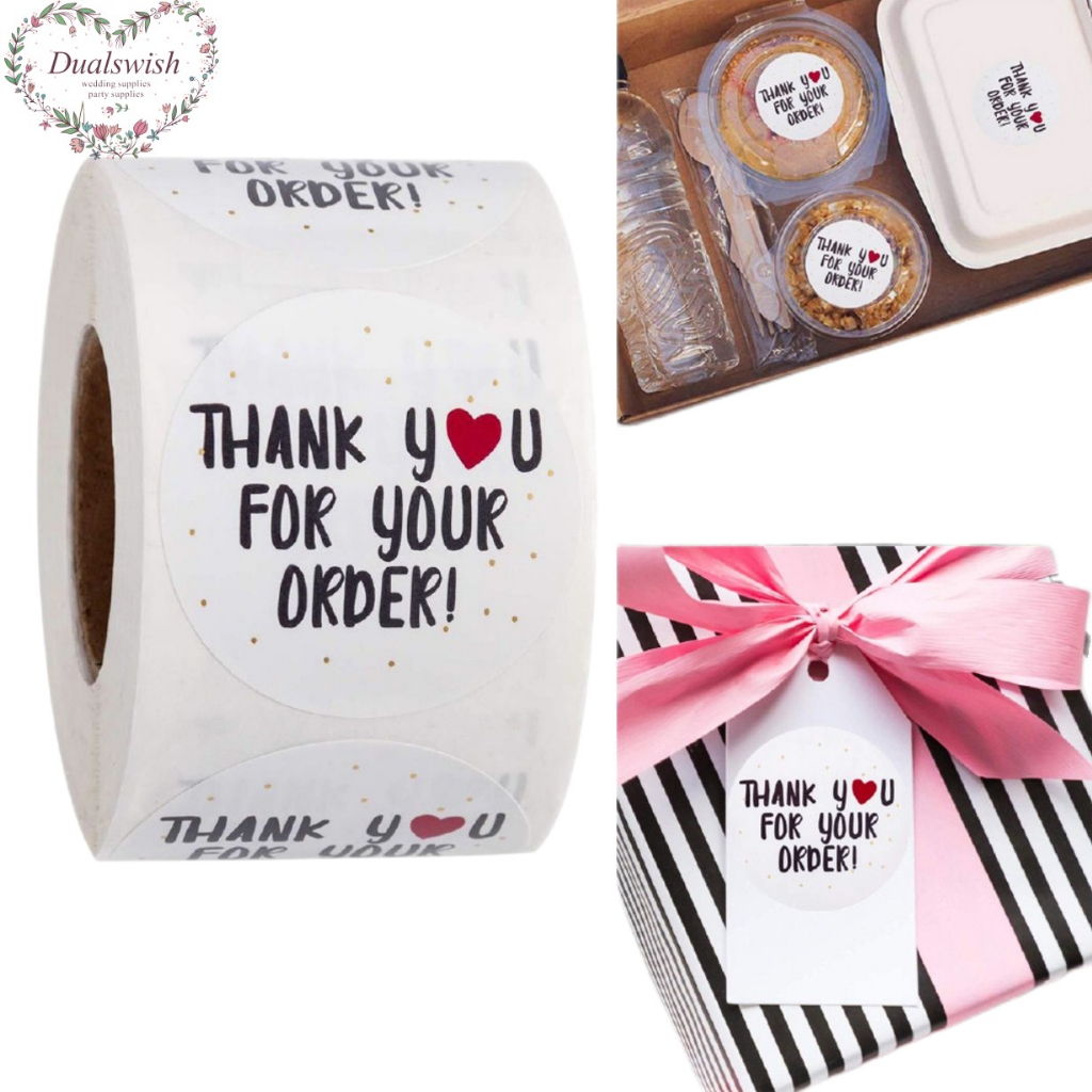 Dualswish 500Pcs Round Thank You for Your Order Sticker Heart Thanks ...
